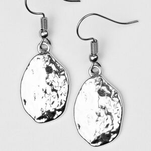 Terra Treasure Silver Earrings Dainty Paparazzi Shimmering Textured Fashion